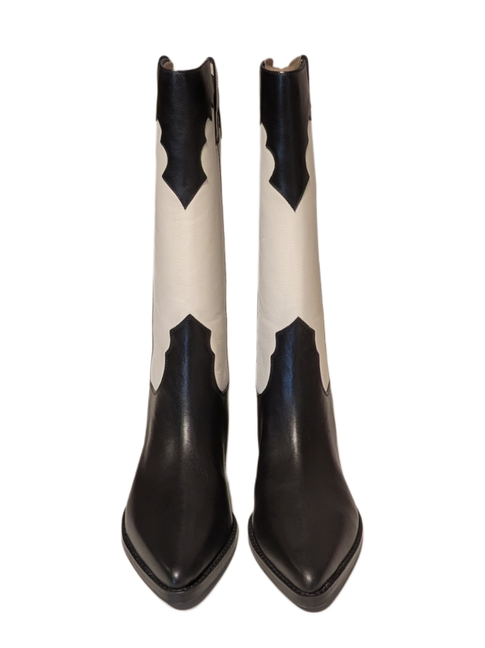 Marc Fisher LTD Hilaria Western Boots Women 11M Black White Leather Pointed Toe - Picture 2 of 9